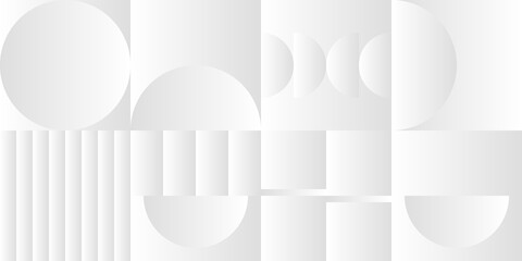 Obraz premium Abstract white and gray gradient background. Modern minimalistic design. Vector illustration with simple shapes like circle, square, rectangle. Monochrome light 3d futuristic design
