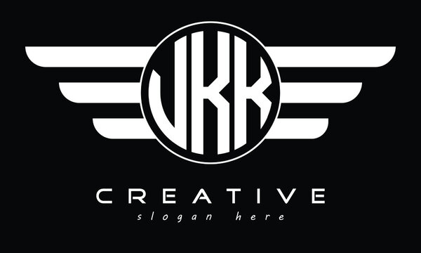 VKK three letter circle with wings logo design vector template. wordmark logo | emblem logo | monogram logo | initial letter logo | typography logo | business logo | minimalist logo |	