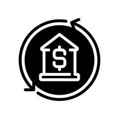 Mortgage black glyph icon. Home loan. Buying personal property. Purchasing real estate. Homebuying program. Silhouette symbol on white space. Solid pictogram. Vector isolated illustration