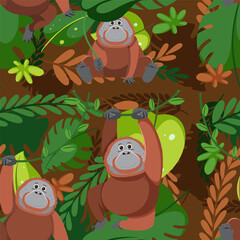 Cute orangutan seamless pattern
