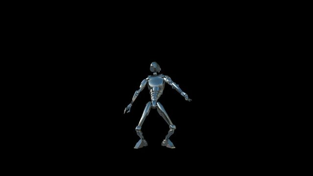 Metal Android Dancer ,  animation.Full HD 1920&times;1080.15Second Long.Transparent Alpha video.LOOP.