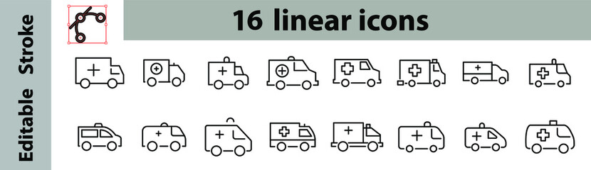 Simple set of ambulance related outline icons. Elements for mobile concept and web apps. Thin line vector icons for website design and development, app development. Editable strokes, Perfect icons