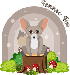 Cute fennec fox in cartoon flat style