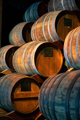 Old and modern equipment for distillation of strong alcoholic apple drink calvados in Normandy,...