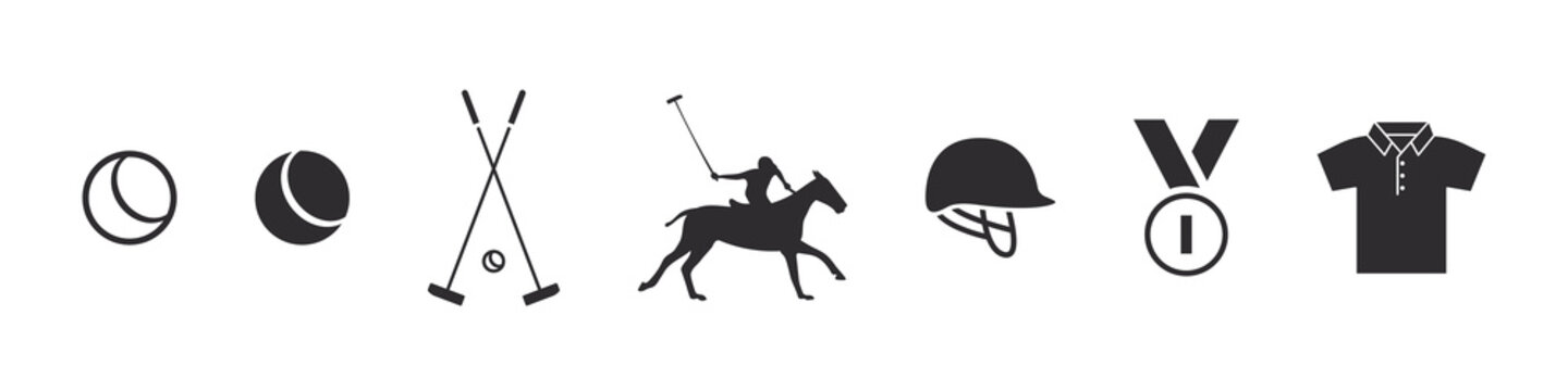 Horse polo icons. Sports icons in simple style. Horse polo elements for design. Vector icons