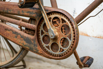 Close-up of an abandoned old bicycle gear pedal