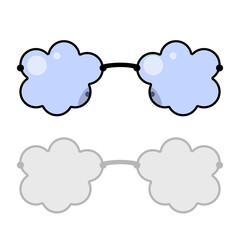 Vector illustration of cloud shaped glasses with black frame and blue glass on a white background with shadow