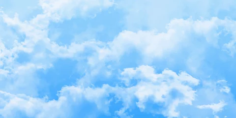 Poster Blue skies with white clouds background. Romantic sky. Abstract nature background of romantic summer blue sky with fluffy clouds. Beautiful puffy clouds in bright blue sky in day sunlight.   © Jubaer