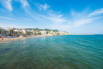 San Sebastian beach, on the coast of Sitges in the province of Barcelona in Catalonia, Spain