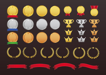 ランキングのメダル・トロフィー・王冠などの素材セット
