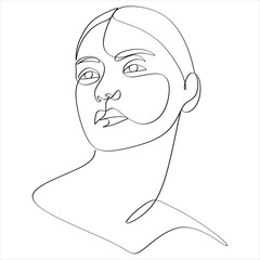 Abstract girl face continuous one line drawing minimalism design isolated on white background