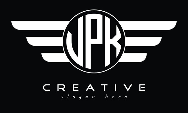 VPK three letter circle with wings logo design vector template. wordmark logo | emblem logo | monogram logo | initial letter logo | typography logo | business logo | minimalist logo |	