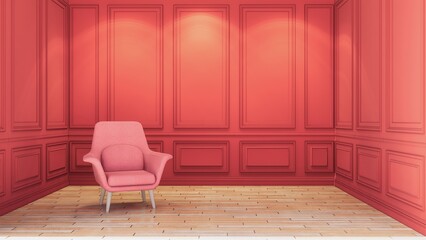 POP ART STYLE Perspective the downlight shadow on the Pink wallpaper in  the empty luxury room have light pink modern chair on the floor by Interior wood and tone architecture.3d rendering.
