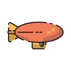 Cute Orange Zeppelin Flat Design Cartoon for Shirt, Poster, Gift Card, Cover, Logo, Sticker and Icon.