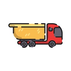 Cute Red Garbage Truck Car Flat Design Cartoon for Shirt, Poster, Gift Card, Cover, Logo, Sticker and Icon.