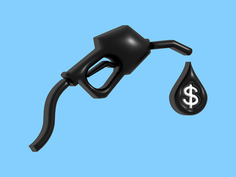 3d Fuel pump nozzle sign.Gasoline, Gas station icon.3d render illustration of fueling nozzle gasoline, diesel, gas isolated on blue background.Petroleum fuel pump template. Pump nozzle, oil dripping.