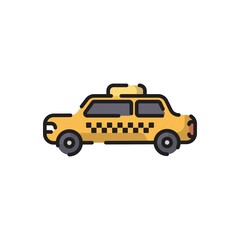 Fototapeta na wymiar Cute Taxi Car Flat Design Cartoon for Shirt, Poster, Gift Card, Cover, Logo, Sticker and Icon.