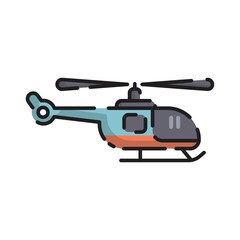 Cute Blue Helicopter Flat Design Cartoon for Shirt, Poster, Gift Card, Cover, Logo, Sticker and Icon.
