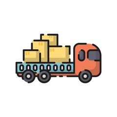 Cute Colorful Cargo Car Flat Design Cartoon for Shirt, Poster, Gift Card, Cover, Logo, Sticker and Icon.