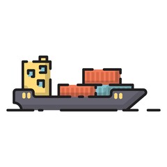 Cute Cargo Ship Flat Design Cartoon for Shirt, Poster, Gift Card, Cover, Logo, Sticker and Icon.