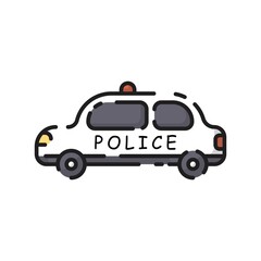 Cute White Police Car Flat Design Cartoon for Shirt, Poster, Gift Card, Cover, Logo, Sticker and Icon.