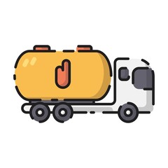 Cute Petrol Truck Car Flat Design Cartoon for Shirt, Poster, Gift Card, Cover, Logo, Sticker and Icon.