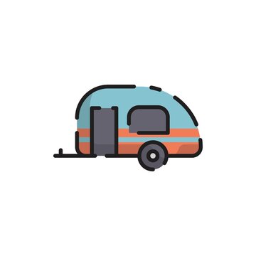 Cute Caravan Flat Design Cartoon for Shirt, Poster, Gift Card, Cover, Logo, Sticker and Icon.