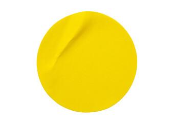 Yellow round paper sticker label isolated on white background