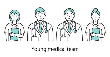 若い医療チーム　男性医師と女性看護師