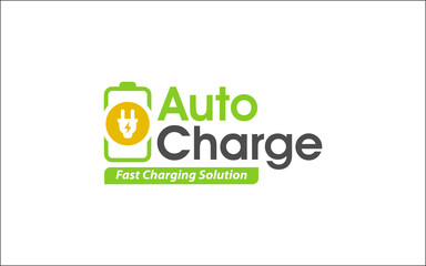 Illustration of innovation for auto fast charging solution logo design template