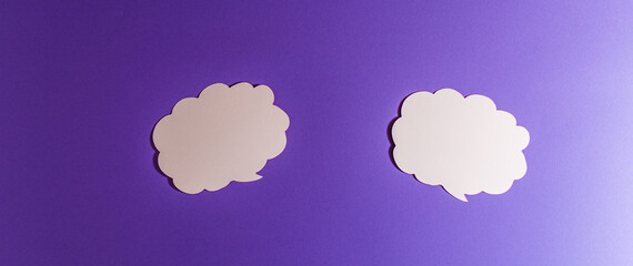 Empty speech clouds chat mockup for text on purple ,veri peri color background.copy space.Banner.