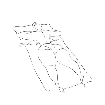 recommend clip art: A young girl in a bathing suit is sunbathing.