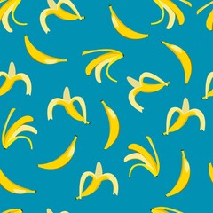 Fototapeta na wymiar Seamless banana pattern on blue background