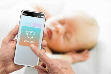 Interface of newborn tracking application with diaper change reminder