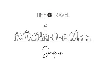One continuous line drawing of Jaipur city skyline, India. Beautiful landmark. World landscape tourism travel home wall decor poster print art. Stylish single line draw design vector illustration