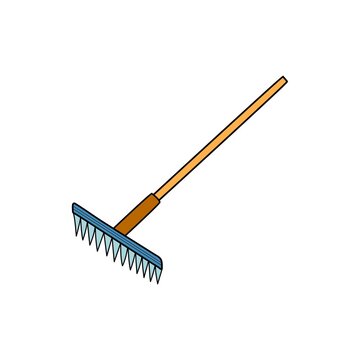 Rake tool for garden isolated element in cartoon style. Agriculture and farming instrument for cultivating on white background. Vector illustration