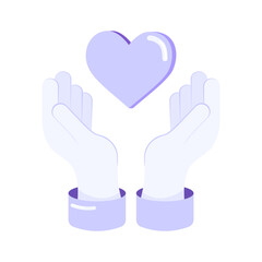 Donation concept flat illustration with hands holding heart. Help, support, volunteer concept. Flat vector illustration design for printing greeting cards, banners, posters, flyer and advertising. 