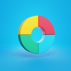 Donut pie chart on blue background. 3d rendering.