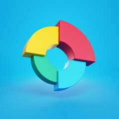 Donut pie chart on blue background. 3d rendering.
