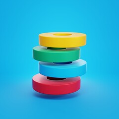 Donut pie chart on blue background. 3d rendering.