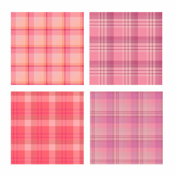 Set of seamless patterns in pink colors for plaid, fabric, textile, clothes, tablecloth and other things. Vector image.
