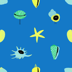 Funny seamless pattern with sea shells