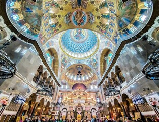 Fototapeta na wymiar Interior of the Naval Russian Orthodox Cathedral of Saint Nicholas. Kronstadt, Russia.