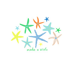 Illustration with starfish and text make a wish
