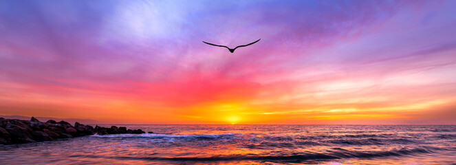 Ocean Sunset Inspirational Bird Banner
