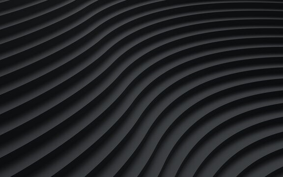 Black paper cut abstract background. minimalistic modern design for business presentations. abstract paper poster with wavy layers. 3d rendering.