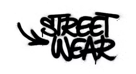 Deurstickers graffiti street wear text sprayed in black over white © johnjohnson