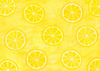パステル風で黄色にレモンの輪切り模様が入った背景素材