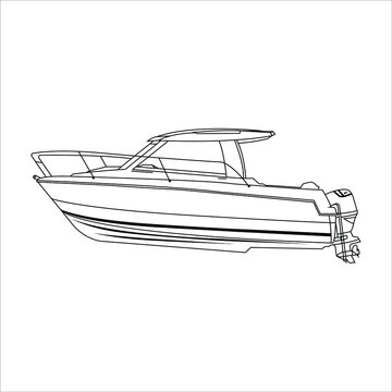 recommend clip art:  black lines isolated on a white background. Side view.  speed boat line art Vector illustration