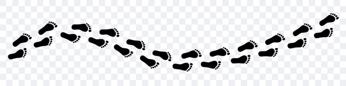 Human footprints. Black vector footprints isolated on transparent background. Vector clipart.